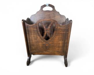 49 VintageWoodMagazineRackwPiercedShieldMotifSides