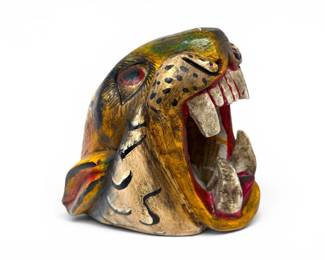 61 HandCarvedPaintedFelineHeadMaskSculptureMexico