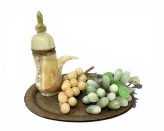74 StonewareCarafeJadeLikeStoneFruitBrassTrayCollection