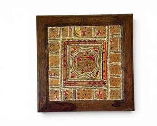 182 FramedEmbroideredPatchworkTextileWallHanging