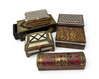 117 DecorativeInlaidWoodMosaicAcrylicTrinketBoxes6Pc
