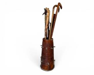 37 CarvedWoodDrumStyleCaneStandw6WalkingSticks