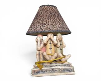 99 ThreeWiseMonkeysTableLampwLeopardPrintShade