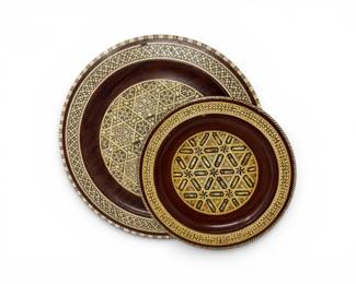 153 VintageGeometricInlayMicroMosaicDecorativeTrays2pc