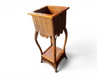 52 VintageWickerPlantStandwSquarePlanterLowerShelf