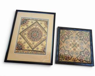 158 FramedEmbellishedTextileGeometricMedallionWallArt2pc