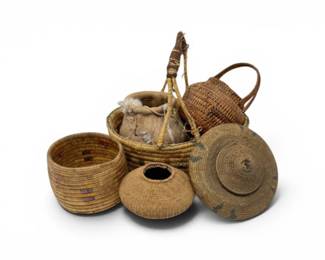 139 HandwovenGatheringBasketsStorageVesselLid6Pc