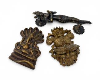 77 BrassHinduMythologicalFiguralWallPlaquesDoorPull3pc