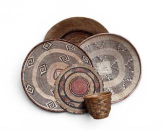 107 HandwovenWallTraysBasketCollectionGeometricDesigns5Pieces