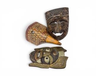 208 CarvedWoodTribalStyleMasksBirdHeadMaskWallDecorSet