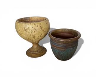 51 VintageStylePedestalUrnPlanterBlueGreenGlazedPot
