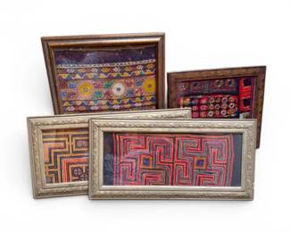 119 FramedTextileEmbroideredFolkArtPanels4Pc