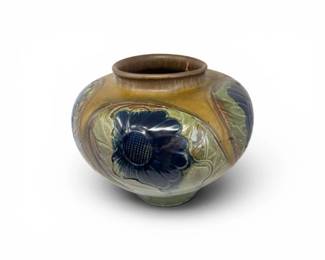 30 ArtPotteryVasewBlueSunflowerReliefDesign