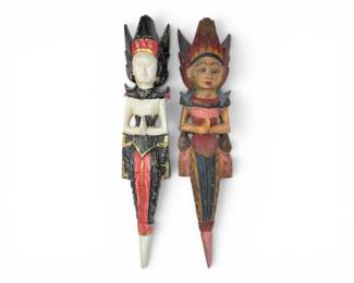 20 PairofBalineseStyleHandCarvedPaintedWoodGuardianFigures