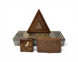 135 HandCarvedWoodKeepsakeBoxesTriangleDisplayCase4Pc
