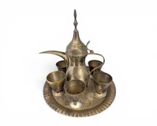 110 EtchedMetalCoffeeServiceSetwTray5Cups