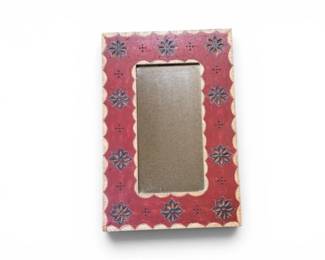 166 VintageStyleHandCarvedPaintedFloralWoodWallMirror