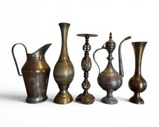 69 EngravedMetalVesselsOpenworkCandlestickCollection5pc