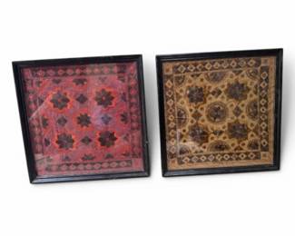 63 PairFramedGeometricTextileEmbroideryArtPanels