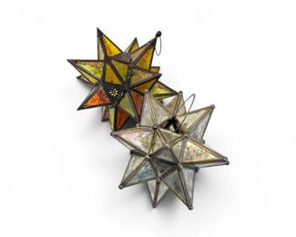 116 VintageMoroccanStyleStarLanternCandleHoldersGlassPair
