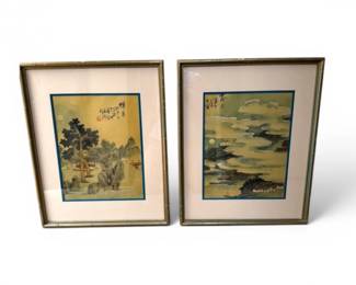 59 VintageAsianLandscapePrintsinAcrylicBambooStyleFramesPair