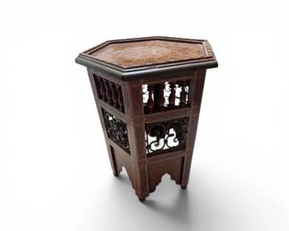 81 MoorishStyleInlaidWoodHexagonalAccentTableStand
