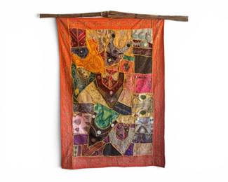 177 LargeBeadedPatchworkTextileWallHanging