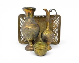 40 IntricatelyEngravedBrassEwerVaseTrinketBoxPiercedTray