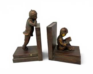 147 ReadingFigureLeaningScholarBookendsResinPair