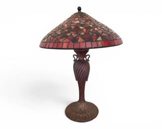 88 TiffanyStyleRedMosaicGlassTableLamp