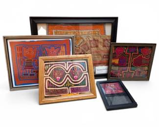 123 KunaMolaTextilesThaiCeremonialRobeBodiceFramedFolkArt5pc