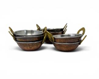 145 HammeredCopperToneServingBowlswBrassHandles