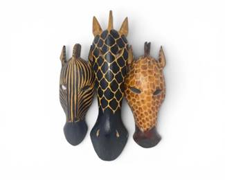 171 HandCarvedAfricanAnimalMasksWallDecor3pc