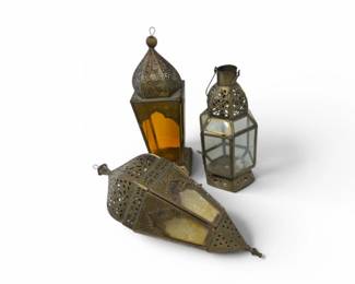 167 MoroccanStylePiercedMetalGlassCandleLanterns