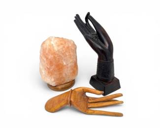 125 HimalayanSaltLampCarvedWoodHandSculptures3Pc