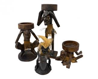 18 HandCarvedWoodFolkArtCandleHoldersFigure4Pieces