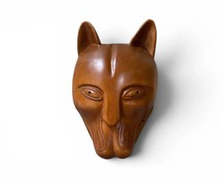 65 HandCarvedWoodFoxMaskWallHanging14Long