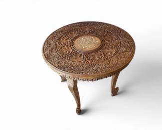 183 HandCarvedRoundWoodAccentTablewElephantTrunkMotifLegs