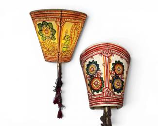 180 PairofHandPaintedMulticolorFloralGoatSkinWallLamps