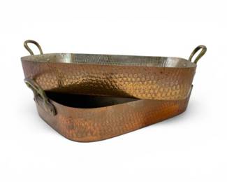 202 PairofHammeredCopperRoastingPanswBrassHandles