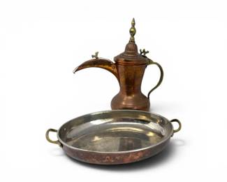 96 CopperBrassMiddleEasternStyleCoffeePotTraySet