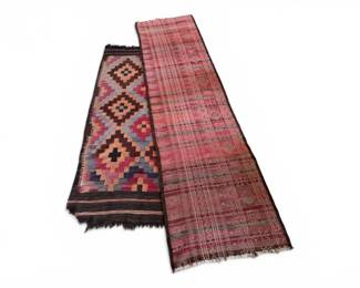 78 PairofVintageWoolFlatweaveRunnerswGeometricTribalDesigns