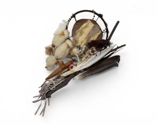 129 FeatheredCeremonialWandDreamcatcherCarvedCanoeFigure