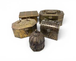 141 PiercedMetalTrinketCasketsDecorativeLockBoxes5pc