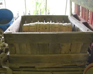 Vintage Wooden Produce Crate Filled with Bushel Baskets
