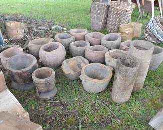 Antique Hand-Hewn Primitive Wooden Bowls & Mortar Bowls