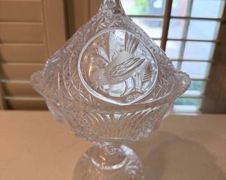 Hofbauer Crystal Compote  Byrdes Engraved 