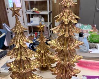 3 Gold Metal Tabletop Xmas Trees