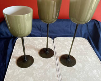 Lot 65: Olive-green stemmed wine goblets