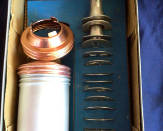 Lot 12: Assorted metal hardware components with copper cap and threaded shaft